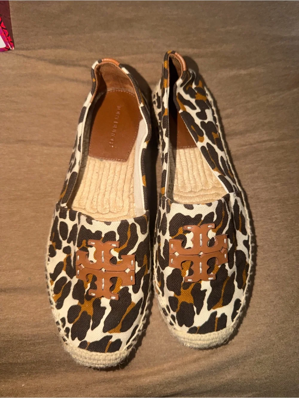 Tory Burch Leopard-Print Espadrille Slip-On with Tan Logo
